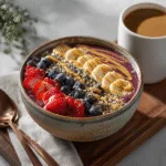 protein-rich acai bowl served with toppings