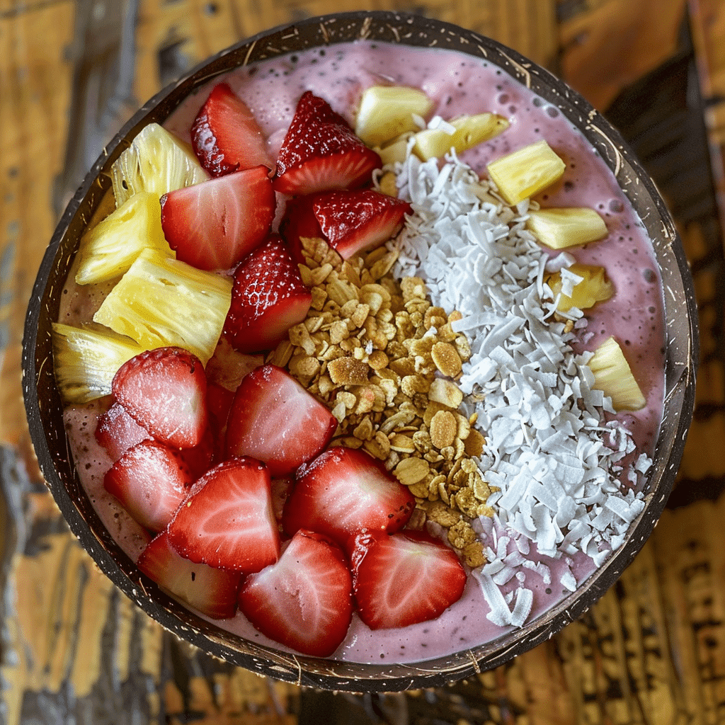 Bahama Mama Smoothie Bowl Recipe: Tropical Bliss in Every Spoonful bahama mama smoothie bowl recipe Served Bahama Mama smoothie bowl with toppings