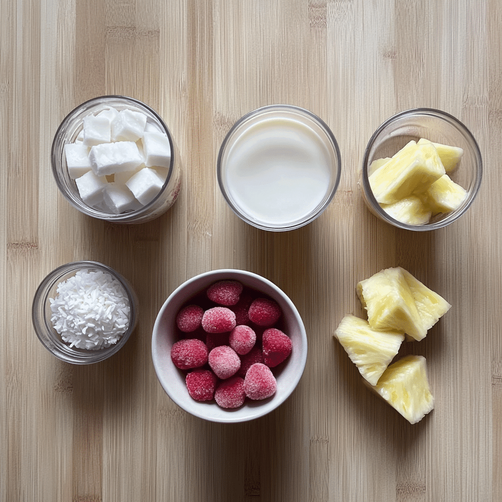 Bahama Mama Tropical Smoothie Cafe Recipe – Make This Fan Favorite at Home bahama mama tropical smoothie cafe recipe Bahama Mama smoothie ingredients flat lay
