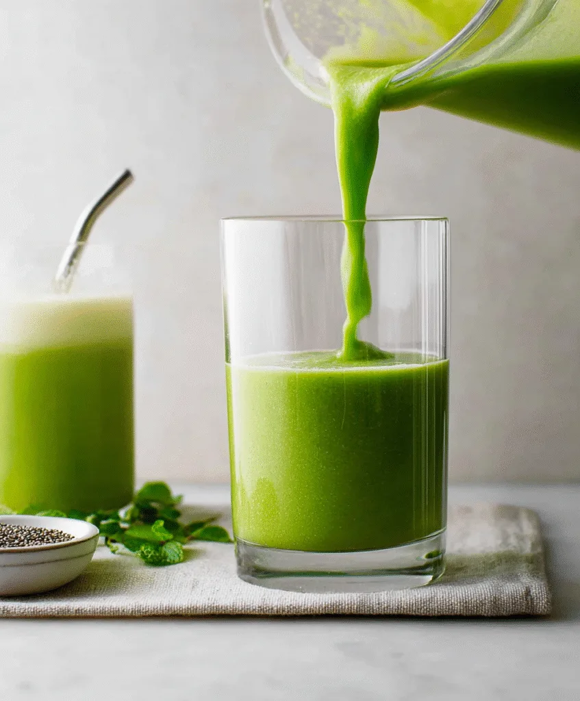 Detox Island Green Smoothie (Trusted Copycat Recipe) Detox Island Green Smoothie Served Detox Island Green Smoothie with metal straw and toppings