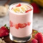 The Only Greek Yogurt Smoothie Recipe You'll Ever Need greek yogurt smoothie Greek yogurt smoothie in tall glass with fruit and oats