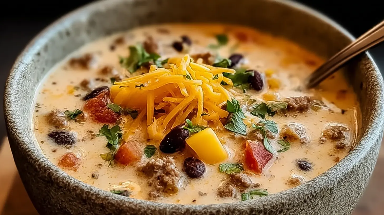 Creamy Cowboy Soup Recipe: Your Ultimate One-Pot Comfort Meal Creamy Cowboy Soup Recipe A close-up of a hearty Creamy Cowboy Soup Recipe, garnished with melted cheddar cheese and fresh herbs, in a rustic stoneware bowl.