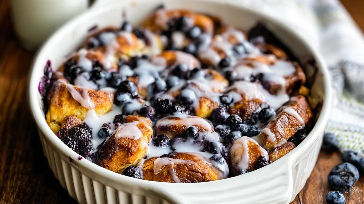Easy Blueberry Cinnamon Roll Casserole blueberry cinnamon roll casserole 1